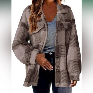 Teddy fleece plaid shacket